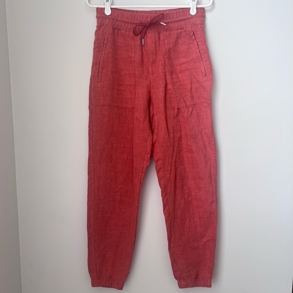 Athleta Retreat 100% linen Jogger Pant size 2 Coral Salmon Color - Picture 1 of 12